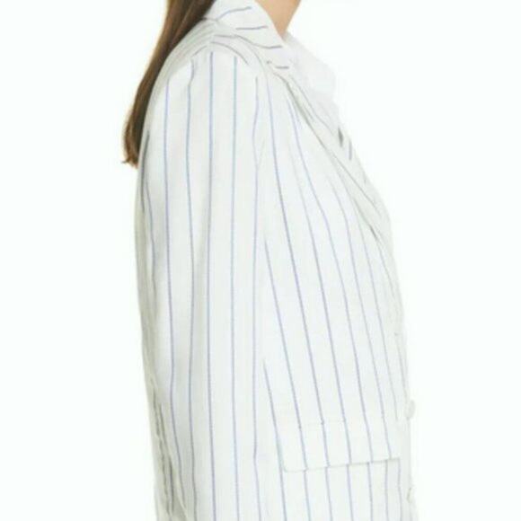 Equipment Gael Double Breasted Stripe Print Blazer white with Blue strips - Picture 3 of 7